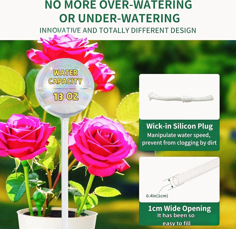 ZHIGUO 13 oz Up 2 Weeks Extra Large Watering Globes, Light Iridescent Plant Watering Globes, Water Globes for Indoor Plants, Watering Globe, 2 Pack - Image 2
